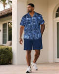 Big & Tall Blue Hawaiian T-Shirt Shorts Set for big men view 1