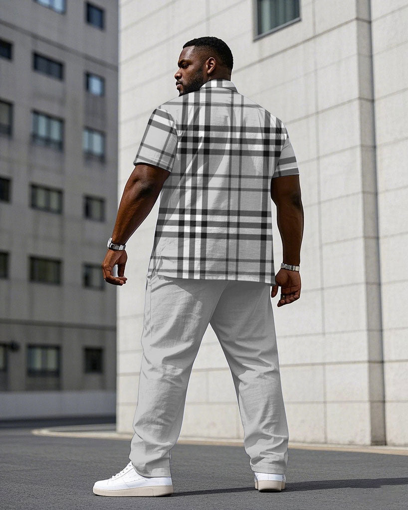 Big & Tall Gray Business Casual T-Shirt Pants Set for big men view 4