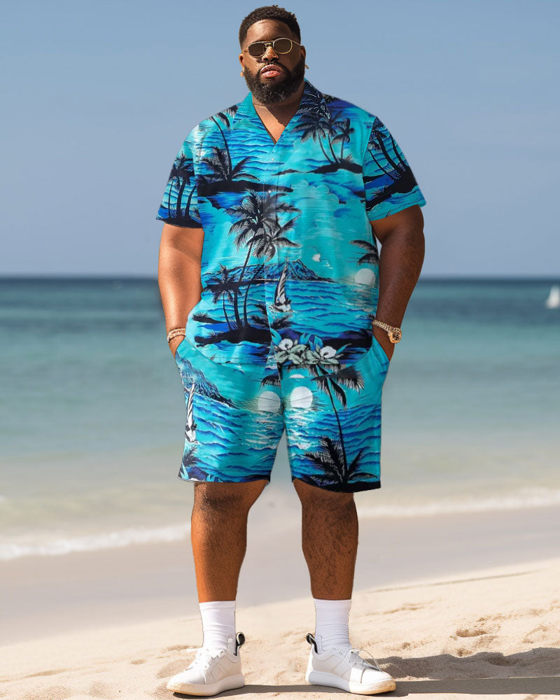 Big & Tall Hawaiian Graphic T-Shirt Shorts Set for big men view 2