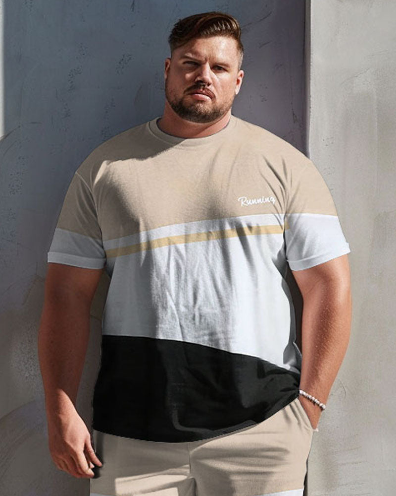 Big & Tall Khaki Colorblock T-Shirt Shorts Set for big men view 3