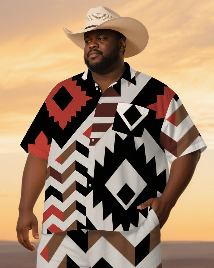 Big & Tall Western Geometric T-Shirt Pants Set for big men view 1