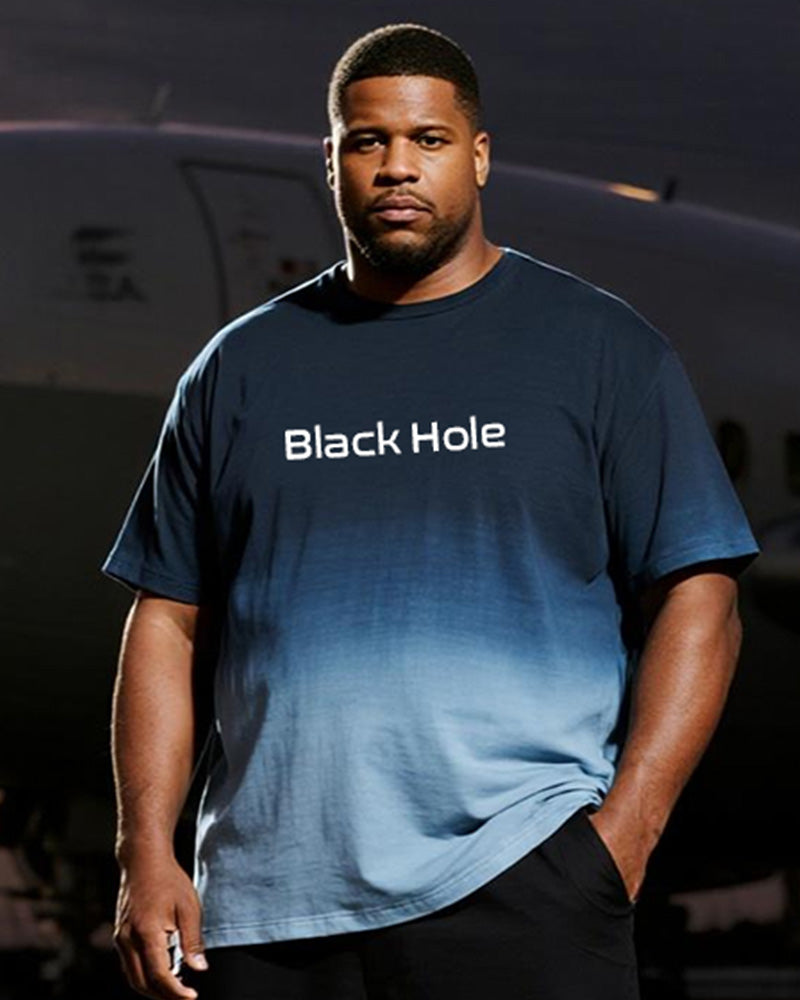Big & Tall Black Blue Gradient T-Shirt Pants Set for big men view 2