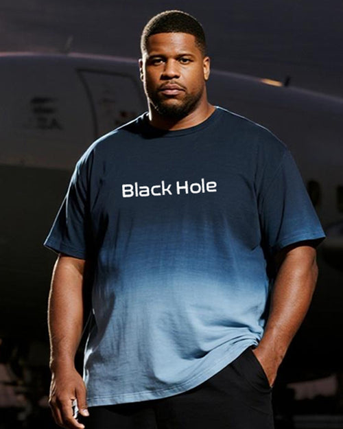 Big & Tall Black Blue Gradient T-Shirt Pants Set for big men view 2
