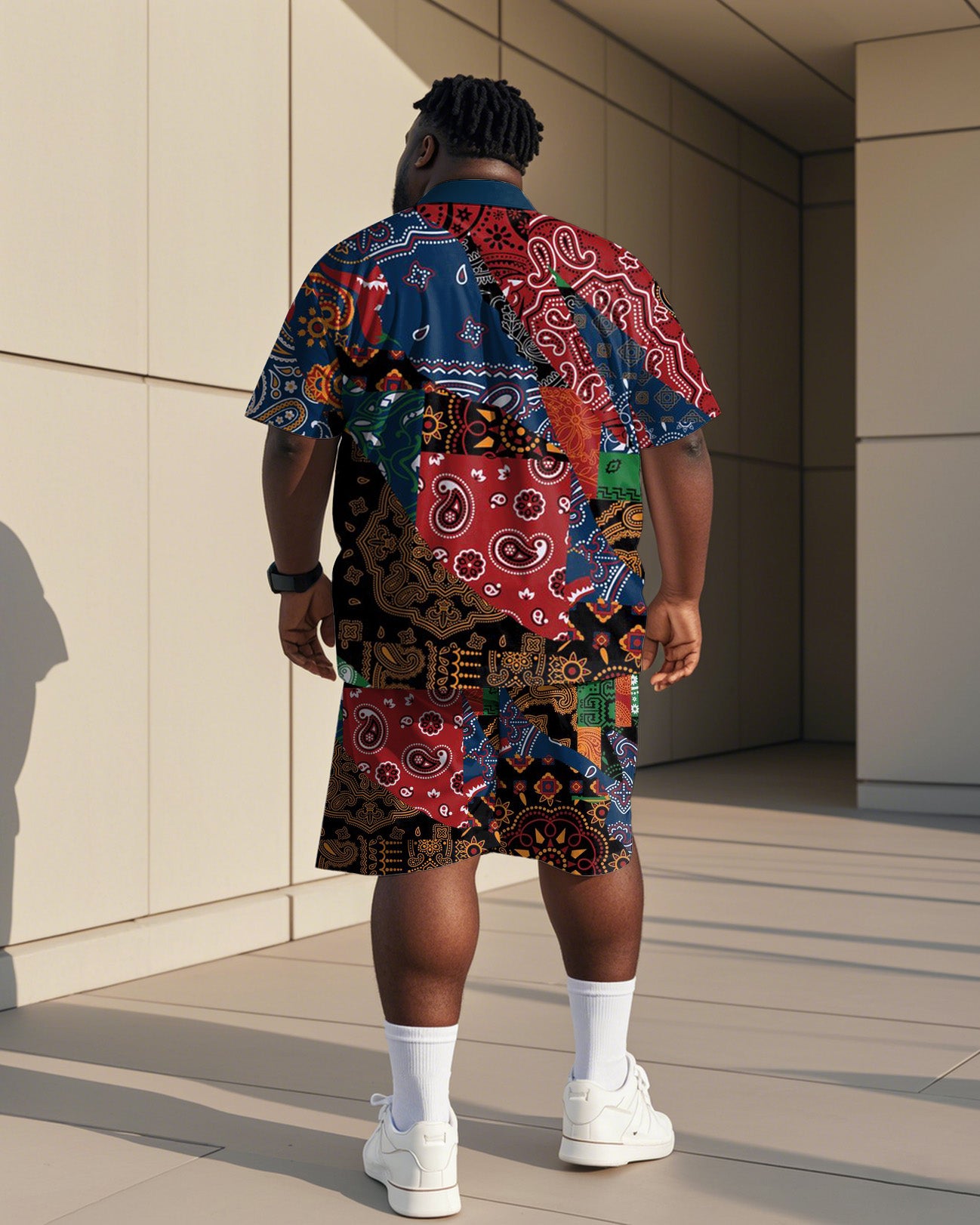 Big & Tall Colorblock Graphic T-Shirt Shorts Set for big men view 4