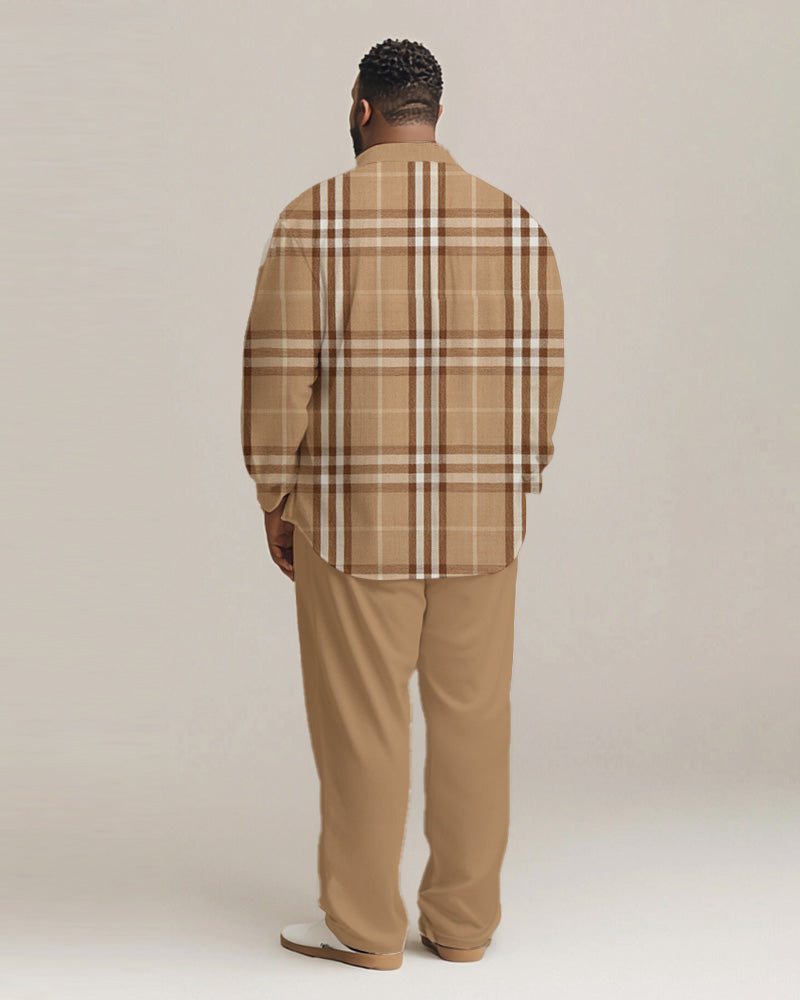 Big & Tall Khaki Plaid T-Shirt Pants Set for big men view 4
