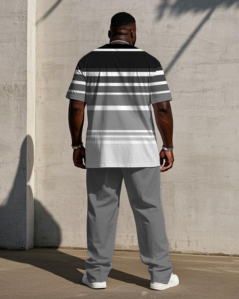 Big & Tall Black Gray Striped T-Shirt Pants Set for big men view 4