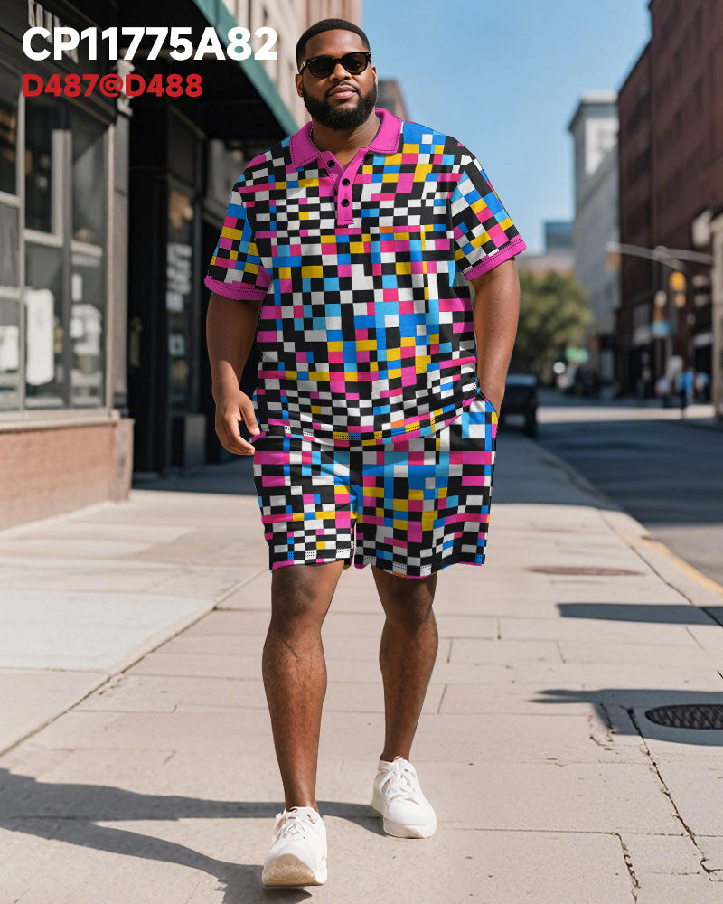 Big & Tall Colorblock Polo Shorts Set for big men view 2