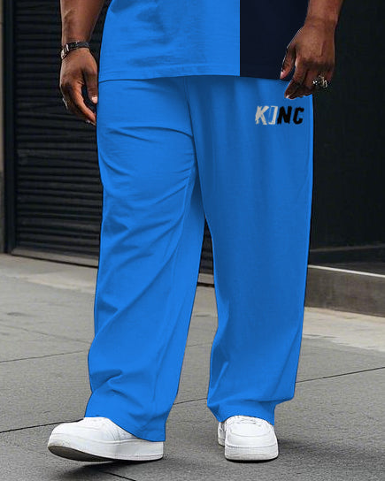 Big & Tall Black Blue Colorblock T-Shirt Pants Set for big men view 3