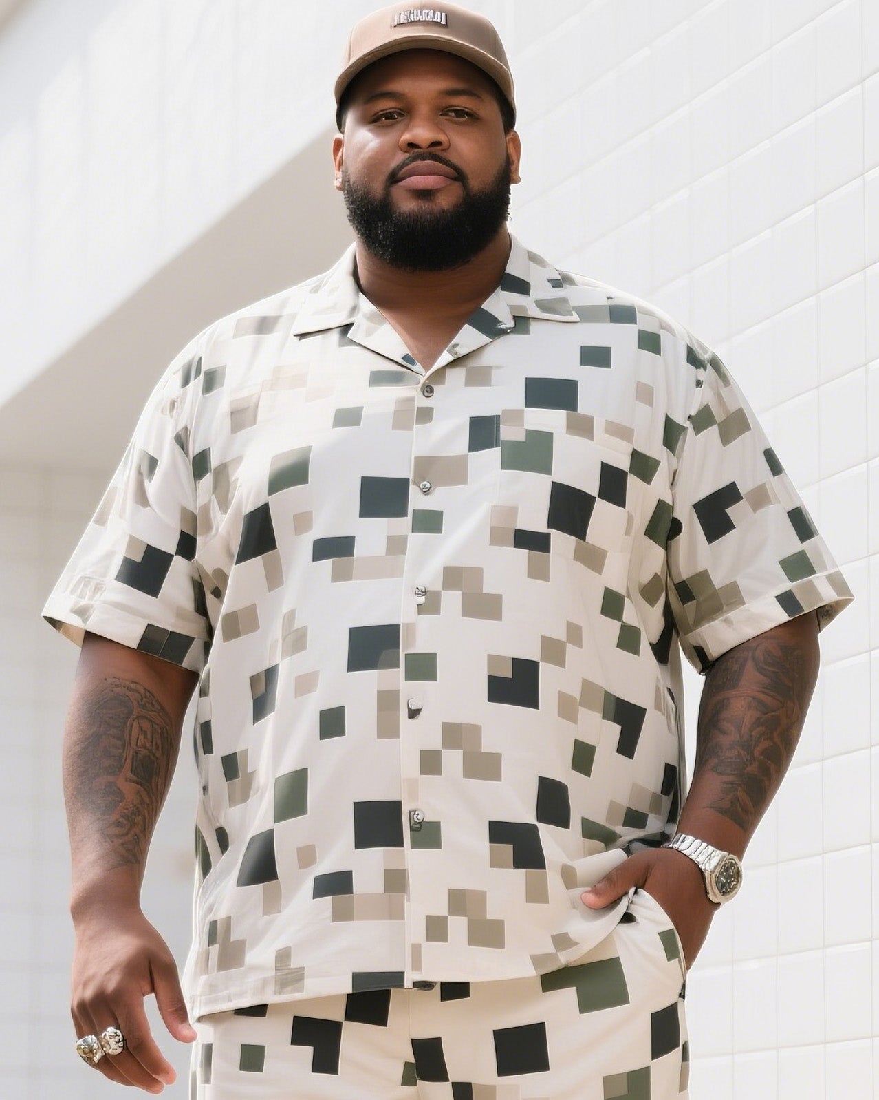 Big & Tall Camouflage T-Shirt Shorts Set for big men view 2