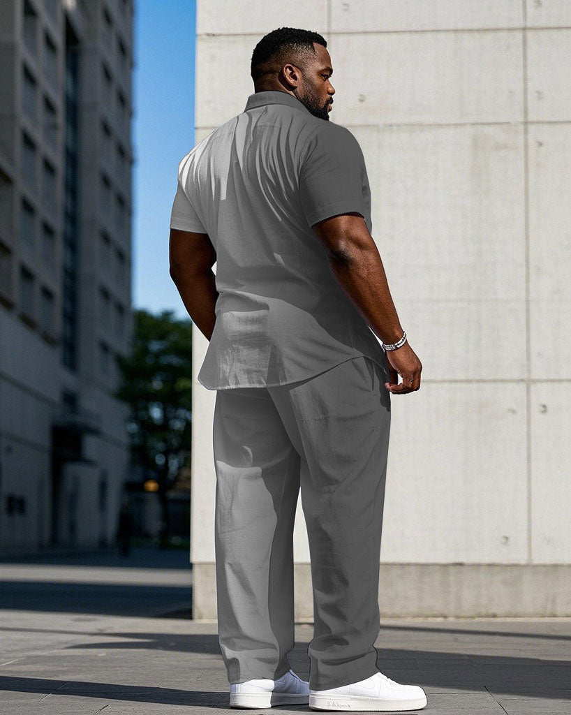 Big & Tall White Gray Gradient T-Shirt Pants Set for big men view 4