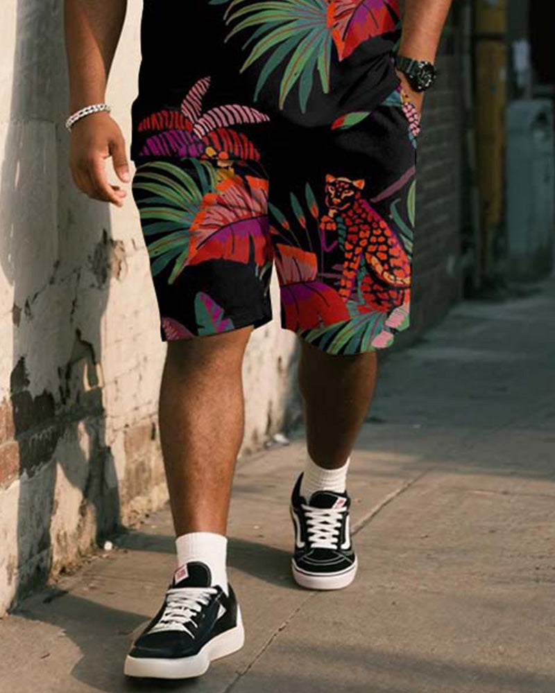 Big & Tall Black Graphic Vintage Two-piece Set for big men view 3