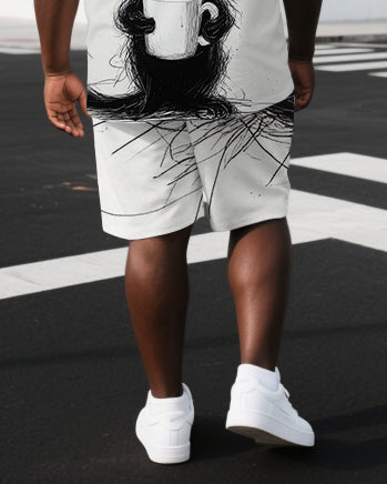 Big & Tall Black Graphic T-Shirt Shorts Set for big men view 3