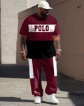 Big & Tall Red Colorblock Graphic T-Shirt Pants Set for big men view 1