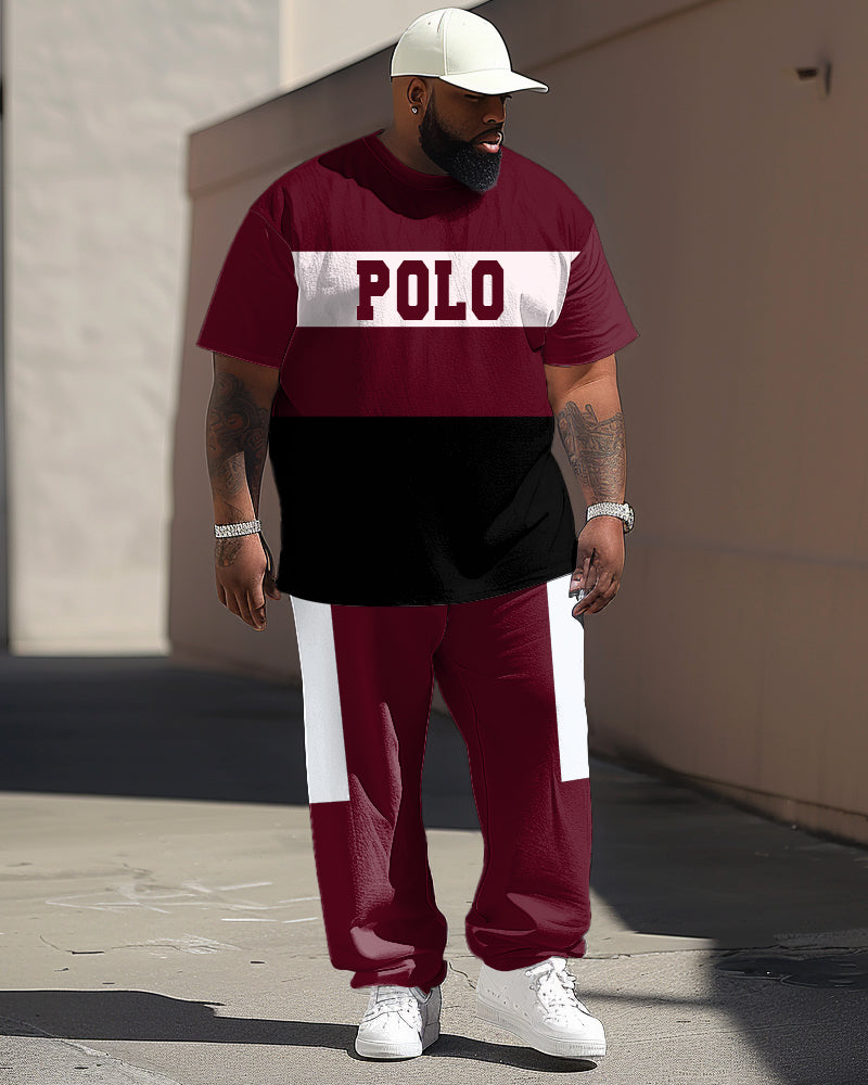 Big & Tall Red Colorblock Graphic T-Shirt Pants Set for big men view 1