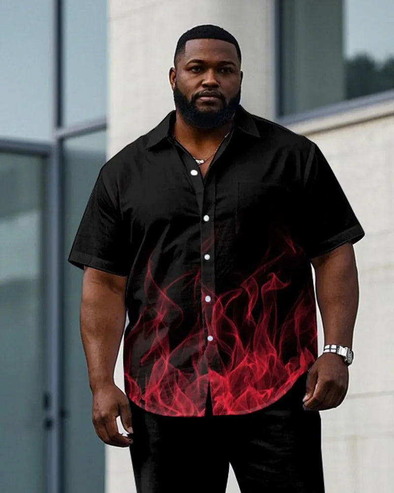 Big & Tall Black Red T-Shirt Pants Set for big men view 2
