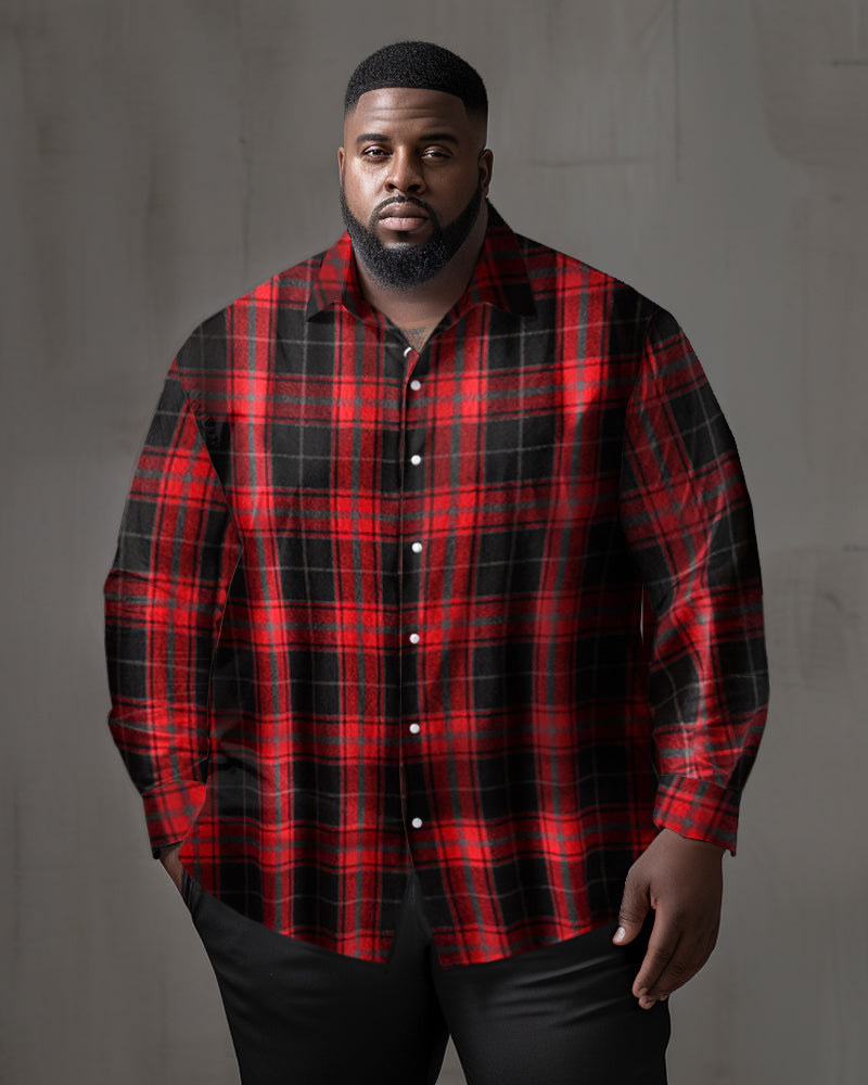 Big & Tall Black Red Plaid Long Sleeve Shirt for big men