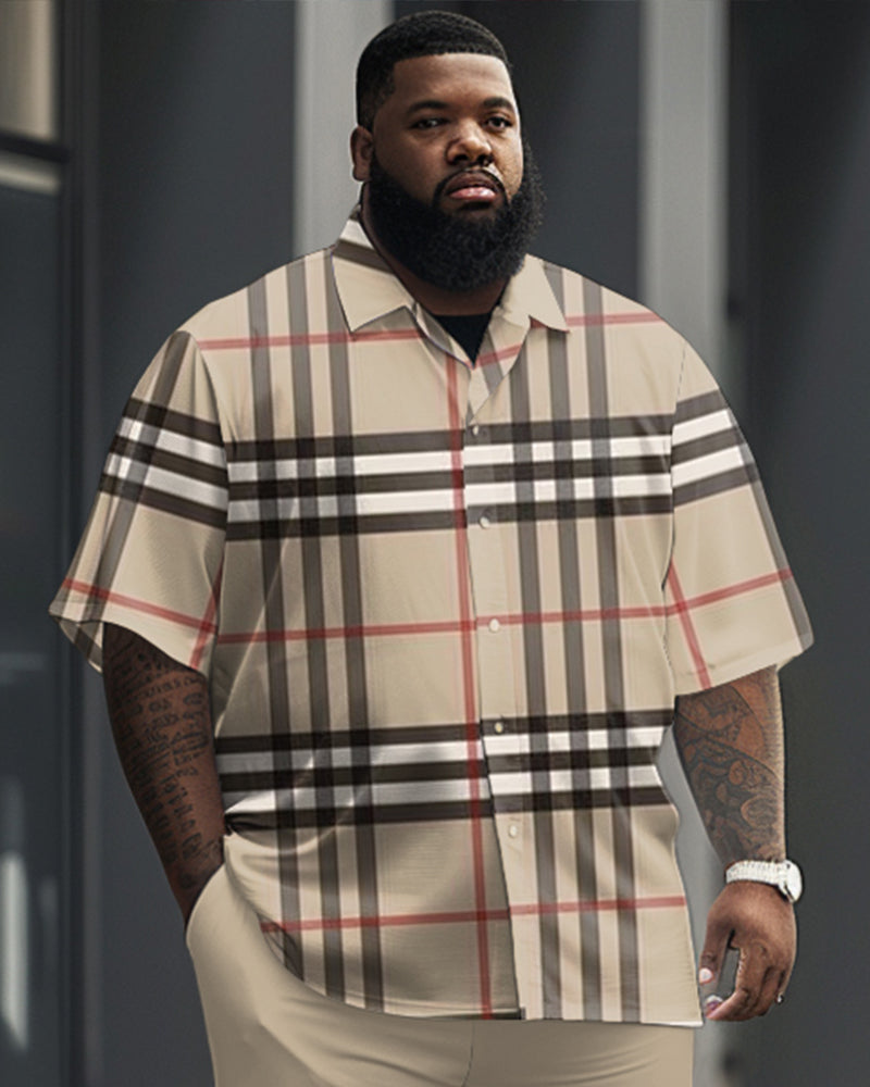 Big & Tall Plaid Business Casual T-Shirt Pants Set for big men view 2