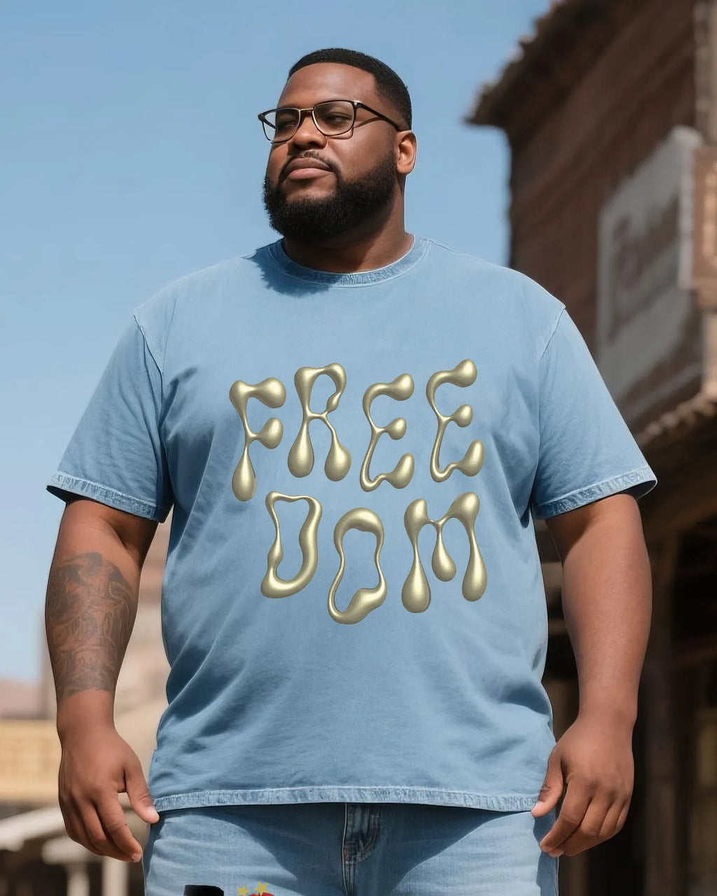 Big & Tall Denim Graphic T-Shirt Shorts Set for big men view 2
