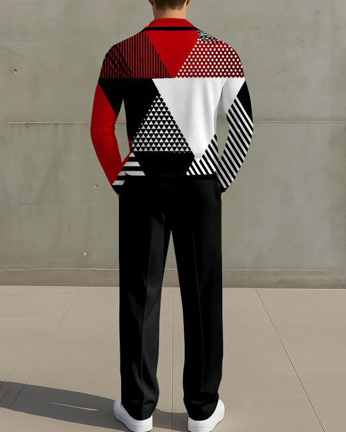 Big & Tall Black Red Geometric Two-piece Set for big men view 2
