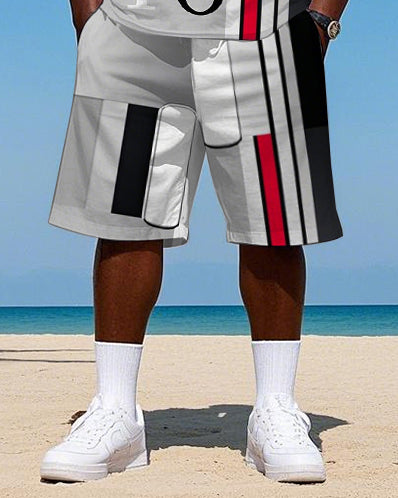 Big & Tall Colorblock Gradient T-Shirt Shorts Set for big men view 3