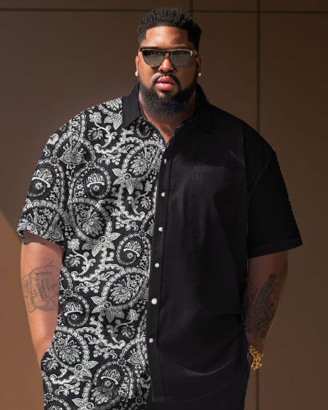 Big & Tall Colorblock Streetwear T-Shirt Shorts Set for big men view 3