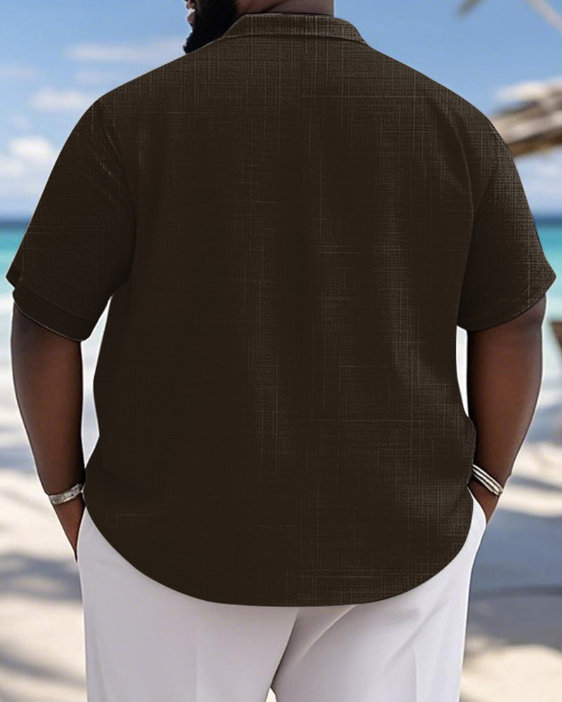 Big & Tall Brown Hawaiian Graphic Short Sleeve Shirt for big men view 2