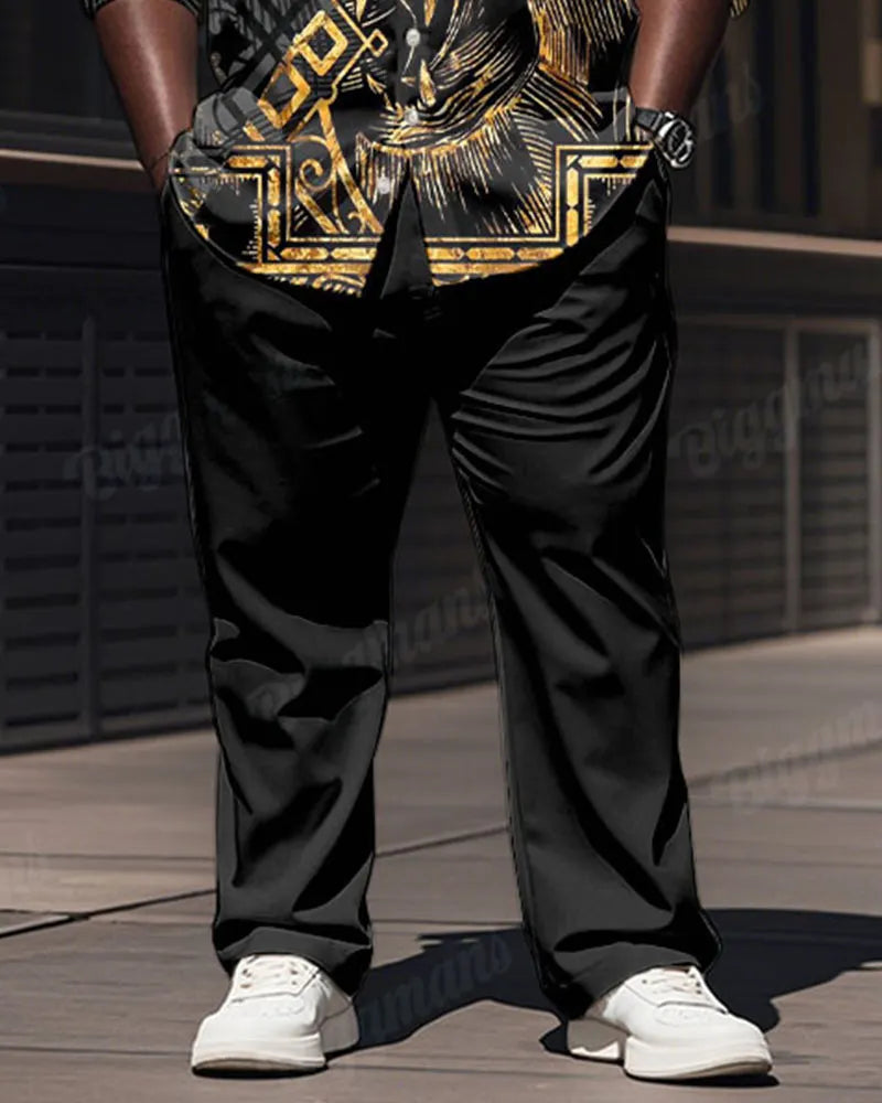 Big & Tall Black Colorblock Graphic T-Shirt Pants Set for big men view 3