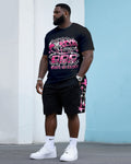 Big & Tall Pink Streetwear T-Shirt Shorts Set for big men view 1