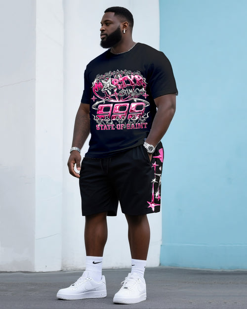 Big & Tall Pink Streetwear T-Shirt Shorts Set for big men view 1