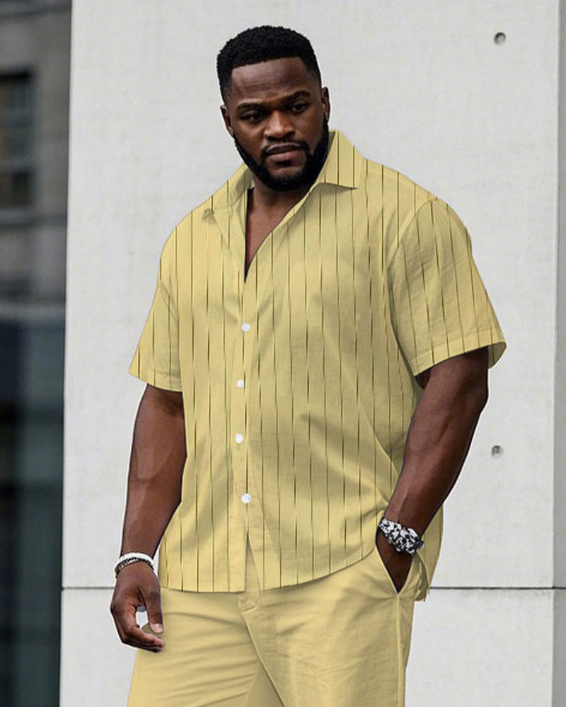 Big & Tall Yellow Striped T-Shirt Pants Set for big men view 2