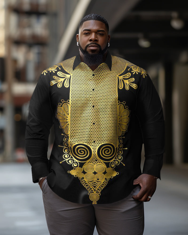 Big & Tall Black Business Casual Long Sleeve Shirt for big men view 1