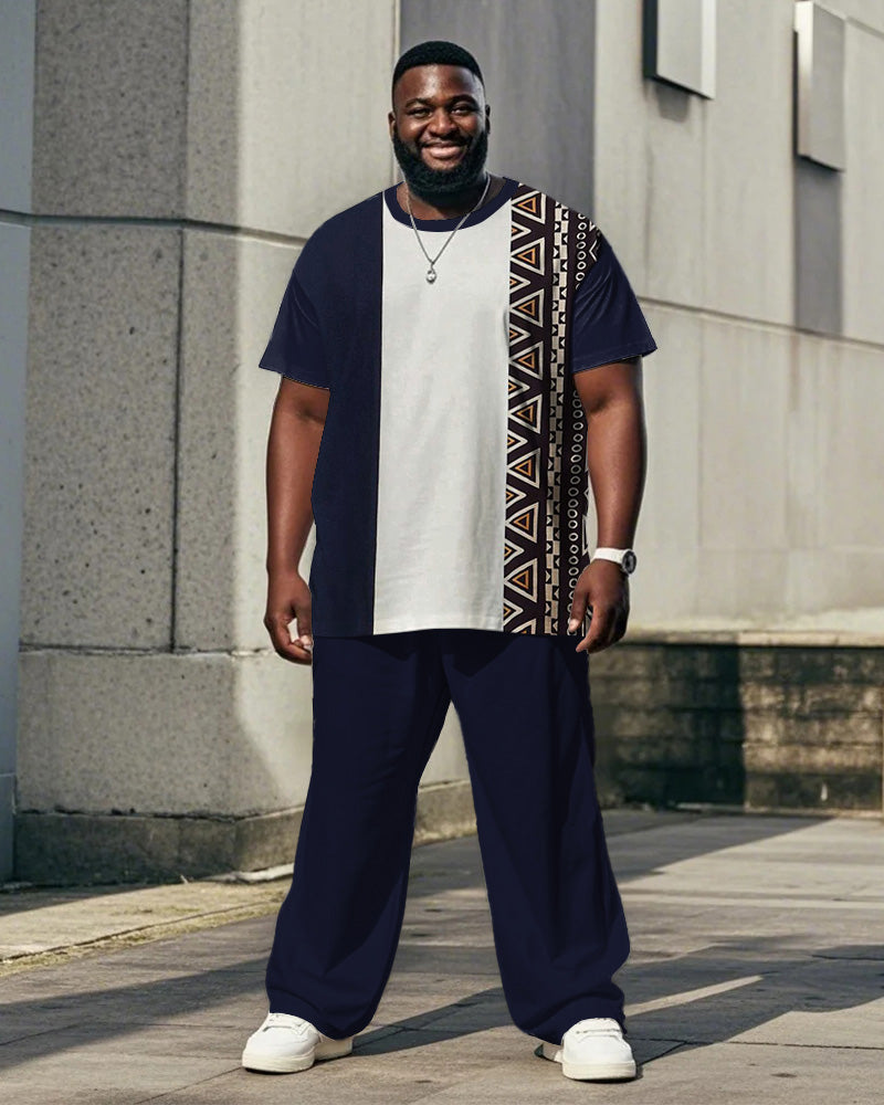 Big & Tall Blue Colorblock T-Shirt Pants Set for big men view 1