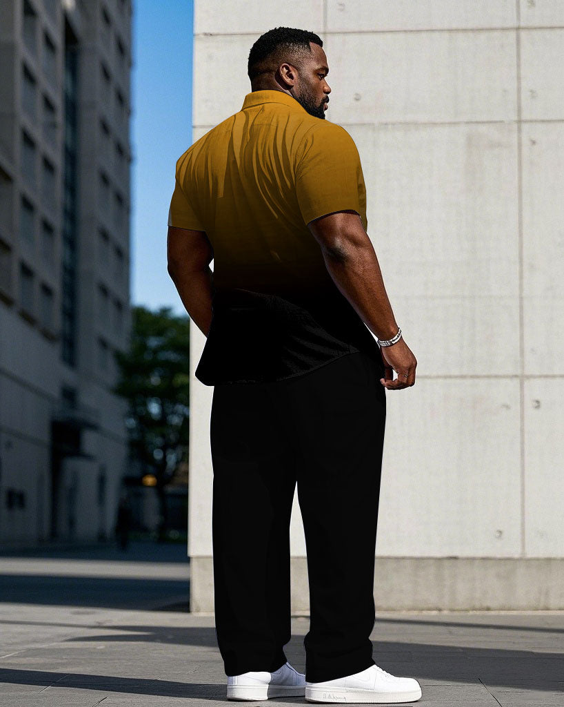 Big & Tall Black Yellow Gradient T-Shirt Pants Set for big men view 4