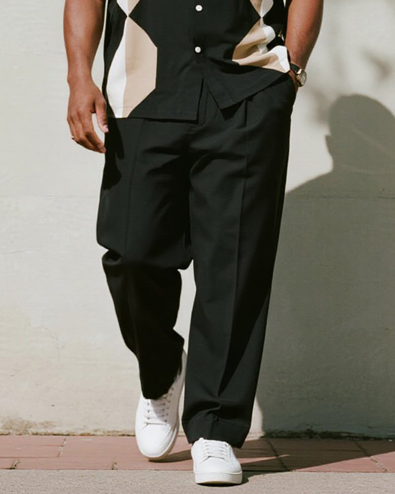 Big & Tall Black Geometric T-Shirt Pants Set for big men view 3