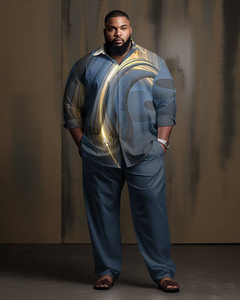 Big & Tall Geometric Business Casual Shirt Pants Set for big men view 1
