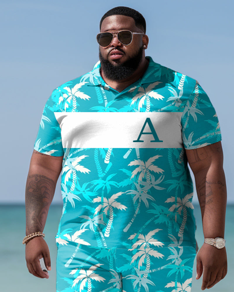 Big & Tall Hawaiian Tropical Graphic Polo Shorts Set for big men view 2