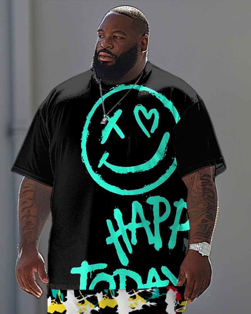 Big & Tall Graphic Graffiti Smiley T-Shirt Pants Set for big men view 2
