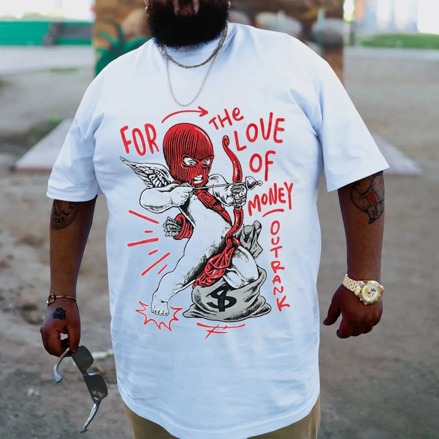 Big & Tall White Streetwear T-Shirt for big men view 3