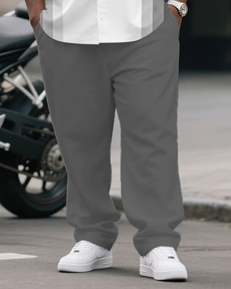 Big & Tall Gray Gradient Striped T-Shirt Pants Set for big men view 3