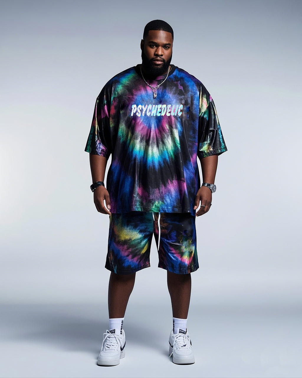 Big & Tall Black Gradient Graphic T-Shirt Shorts Set for big men view 1