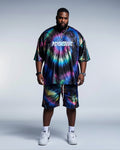 Big & Tall Black Gradient Graphic T-Shirt Shorts Set for big men view 1