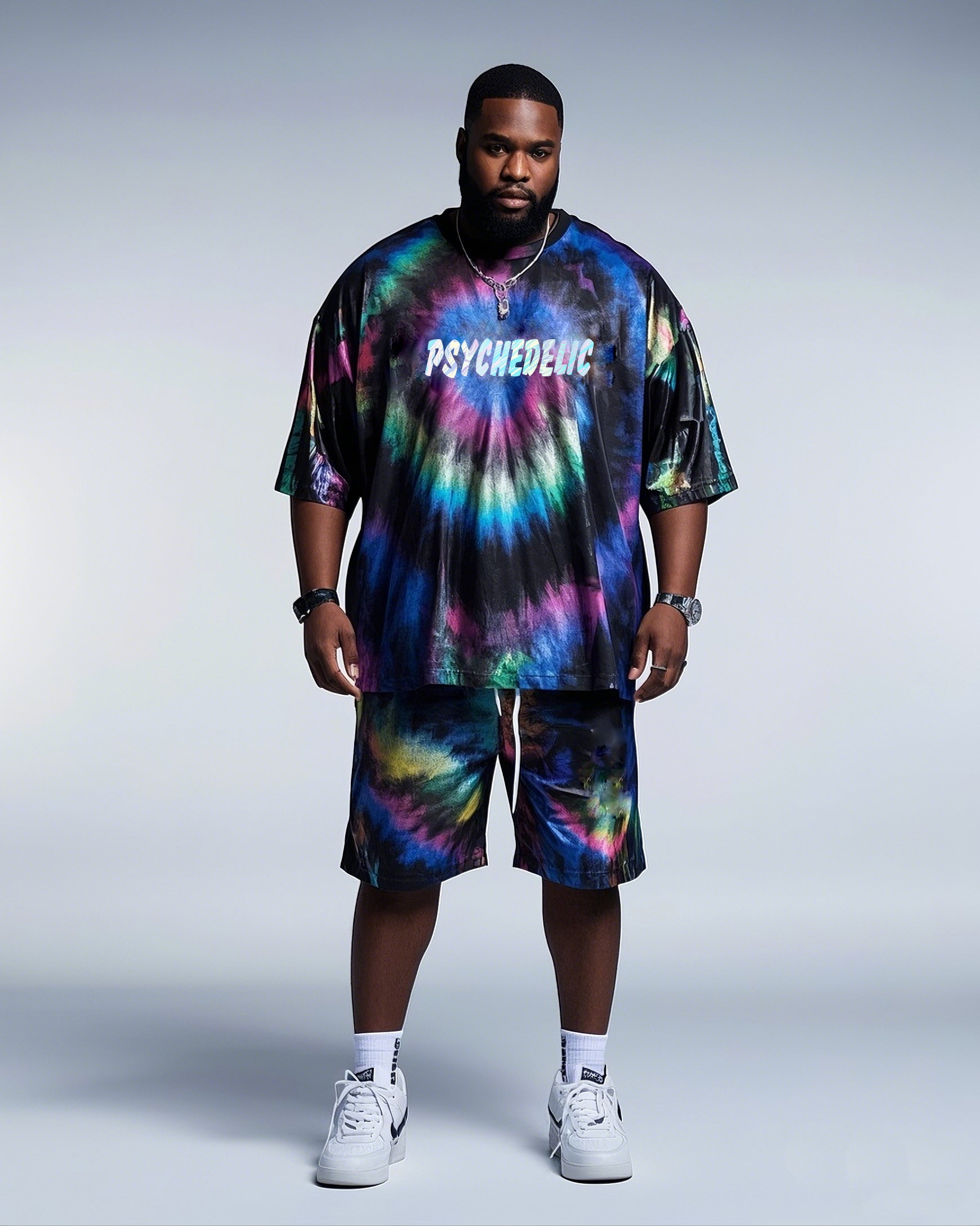 Big & Tall Black Gradient Graphic T-Shirt Shorts Set for big men view 1