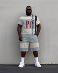 Big & Tall Striped T-Shirt Shorts Set for big men view 1