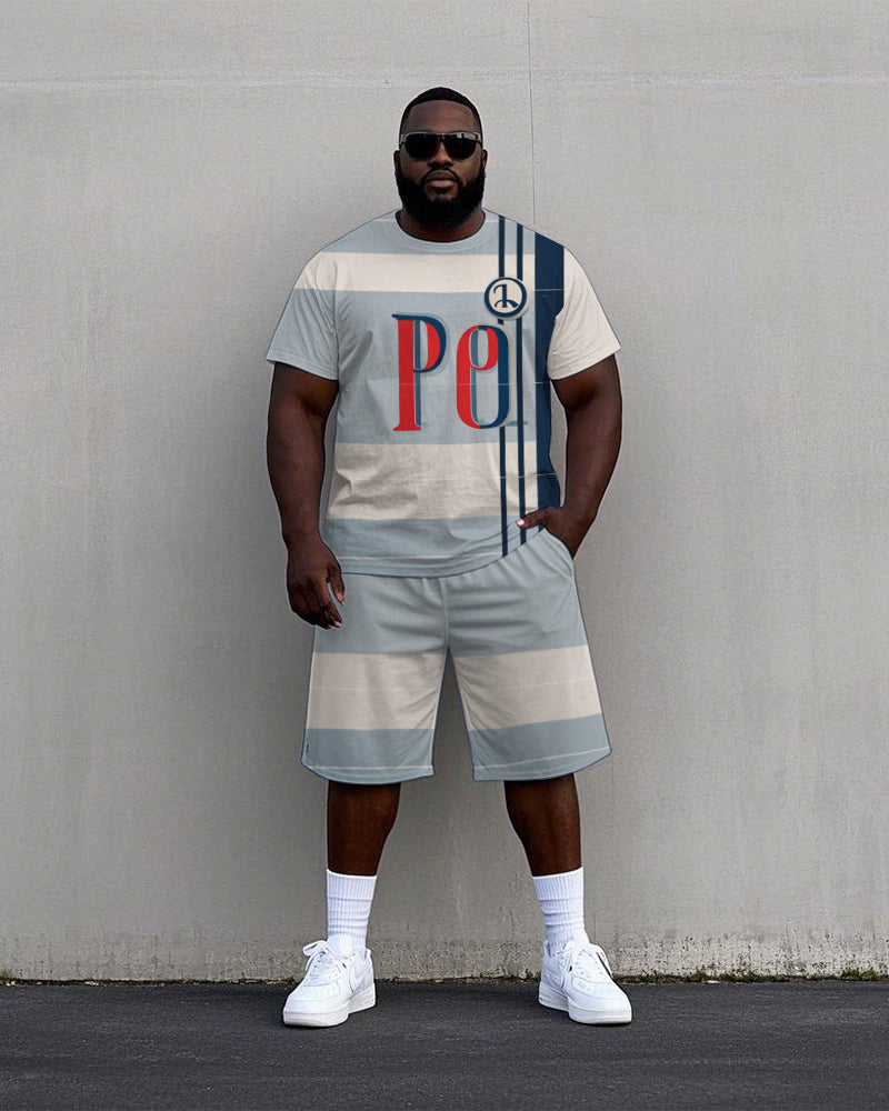 Big & Tall Striped T-Shirt Shorts Set for big men view 1