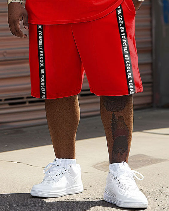 Big & Tall Red Graphic Streetwear T-Shirt Shorts Set for big men view 3