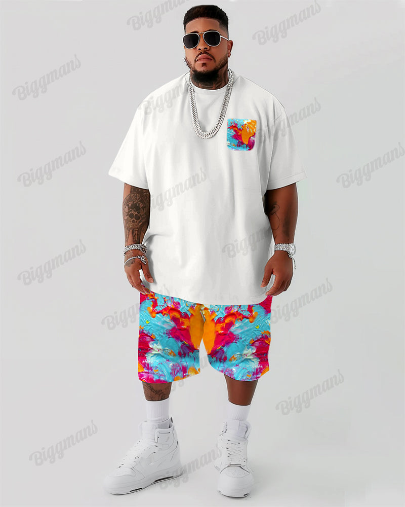 Big & Tall Solid Color Streetwear T-Shirt Shorts Set for big men view 1