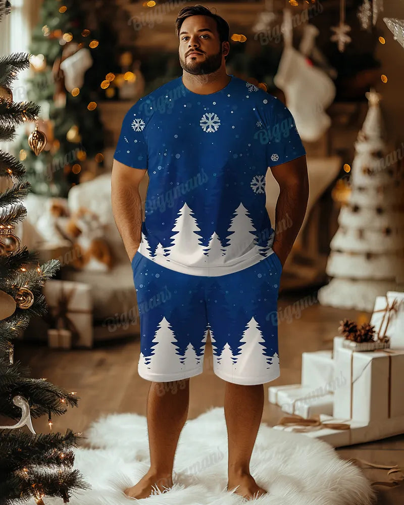 Big & Tall Blue Graphic T-Shirt Shorts Set for big men view 1