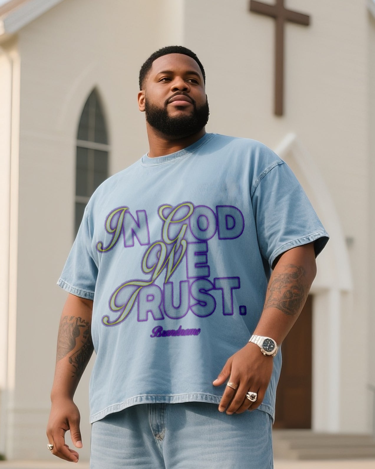 Big & Tall Denim T-Shirt Pants Set for big men view 2