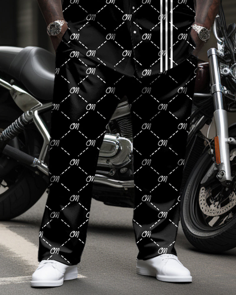 Big & Tall Black Graphic T-Shirt Pants Set for big men view 3