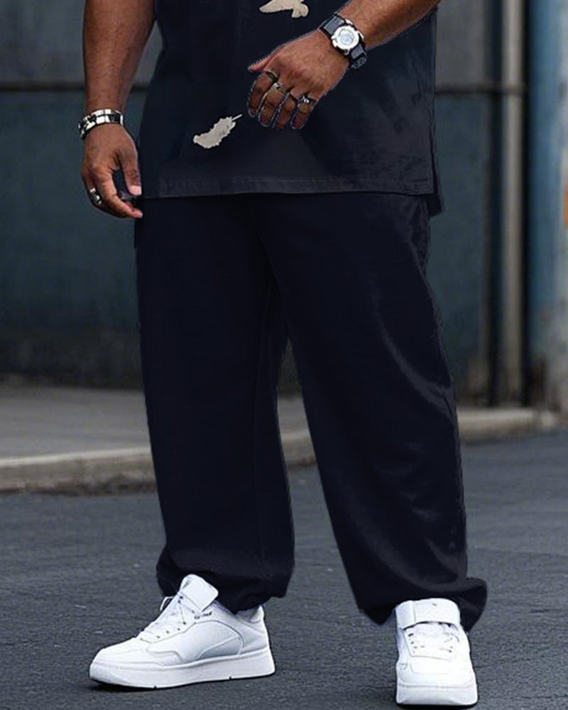 Big & Tall Blue Graphic Streetwear Vest Pants Set for big men view 3